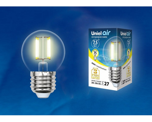 Лампа светодиодная Uniel Air E27 7.5Вт 3000K LED-G45-7,5W/WW/E27/CL GLA01TR картон