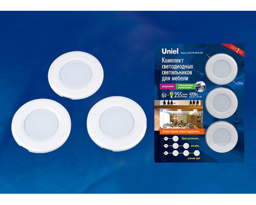 Встраиваемый светильник Uniel Silver ULM-F40-6W/4200K/DIM SENSOR IP20 WHITE