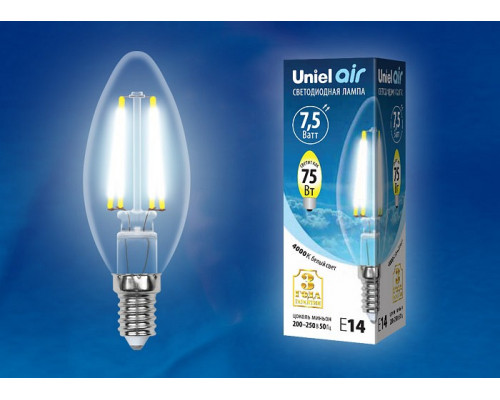 Лампа светодиодная Uniel Air E14 7.5Вт 4000K LED-C35-7,5W/NW/E14/CL GLA01TR картон