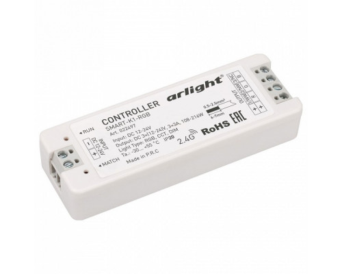 Контроллер-регулятор цвета RGB Arlight SMART-K SMART-K1-RGB (12-24V, 3x3A)