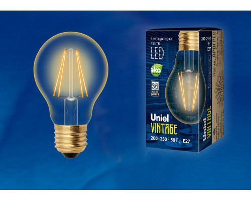 Лампа светодиодная Uniel Vintage E27 6Вт K LED-A60-6W/GOLDEN/E27 GLV21GO