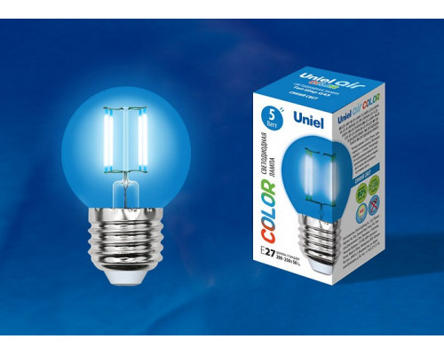 Лампа светодиодная Uniel Air Color E27 5Вт K LED-G45-5W/BLUE/E27 GLA02BL картон