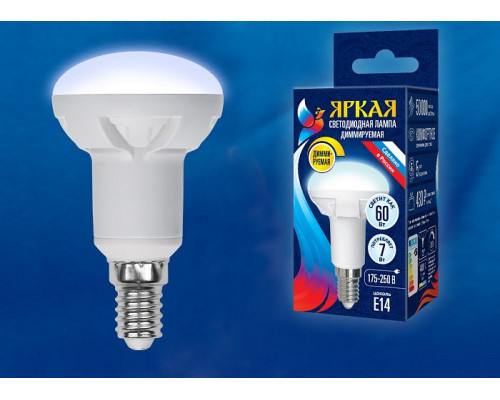 Лампа светодиодная Uniel Яркая Dim E14 7Вт 4000K LED-R50 7W/4000K/E14/FR/DIM PLP01WH картон
