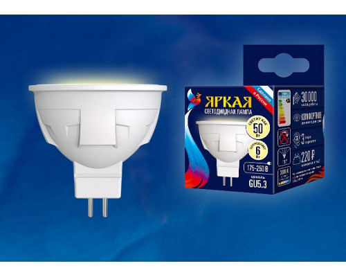 Лампа светодиодная Uniel Яркая Dim GU5.3 6Вт 3000K LED-JCDR 6W/WW/GU5.3/FR PLP01WH картон