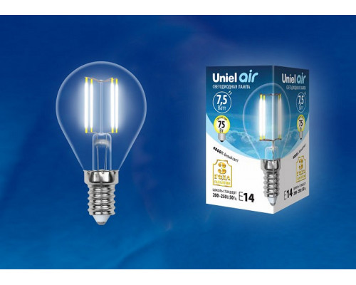 Лампа светодиодная Uniel Air E14 7.5Вт 4000K LED-G45-7,5W/NW/E14/CL GLA01TR картон