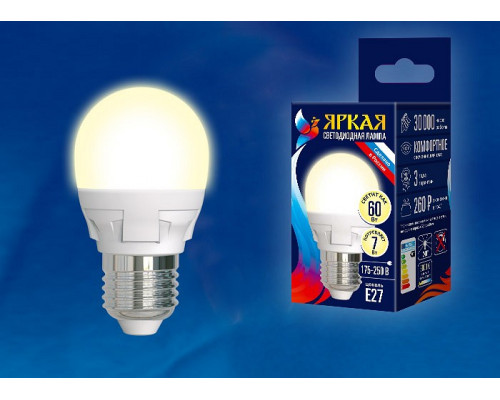 Лампа светодиодная Uniel Palazzo E27 7Вт 3000K LED-G45 7W/WW/E27/FR PLP01WH картон