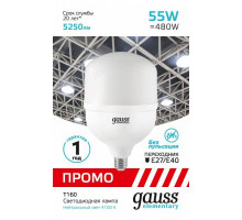Лампа светодиодная Gauss Elementary T160 E27 55Вт 4100K 60426
