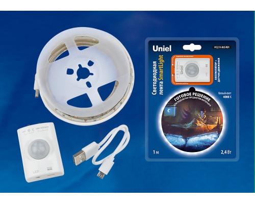 Комплект с лентой светодиодной Uniel Smart Light ULS-R21-2,4W/4000K/1,0M/RECH SENSOR Smart Light блистер