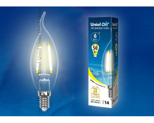 Лампа светодиодная Uniel Air E14 6Вт 3000K LED-CW35-6W/WW/E14/CL GLA01TR картон
