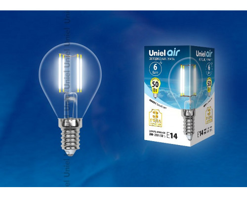 Лампа светодиодная Uniel Air E14 6Вт 4000K LED-G45-6W/NW/E14/CL GLA01TR картон