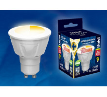 Лампа светодиодная Uniel Яркая Dim GU10 6Вт 3000K LED-JCDR 6W/WW/GU10/FR/DIM PLP01WH картон