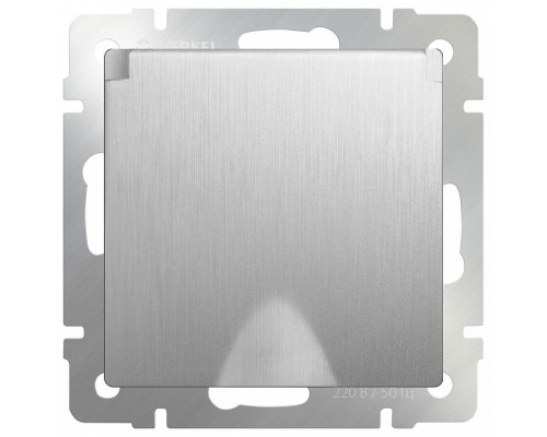 Розетка влагозащищенная с заземлением с крышкой со шторками, без рамки Werkel Серебряный рифленый WL09-SKGSC-01-IP44