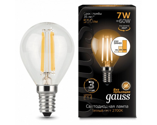 Лампа светодиодная Gauss LED Filament Globe E14 7Вт 2700K 105801107-S