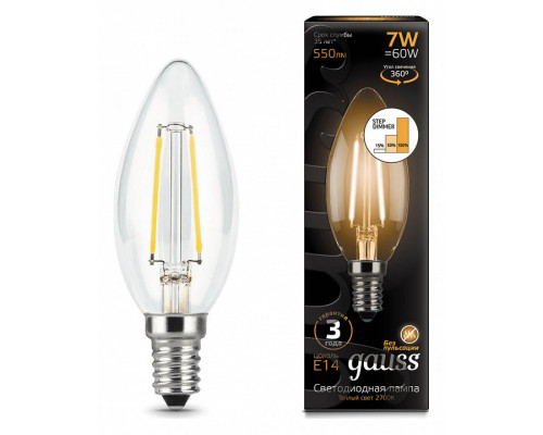 Лампа светодиодная Gauss LED Filament Candle E14 7Вт 2700K 103801107-S
