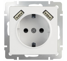Розетка с заземлением, шторками и 2хUSB, без рамки Werkel Белый WL01-SKGS-USBx2-IP20