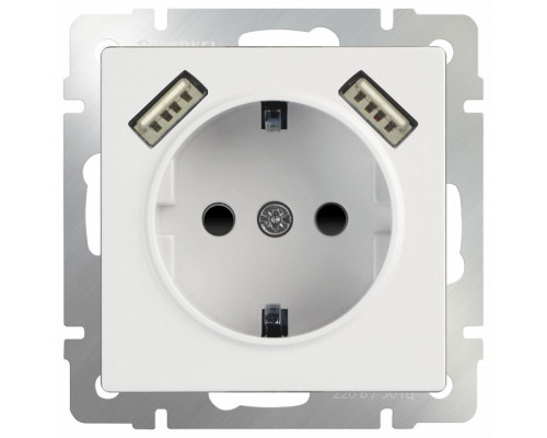 Розетка с заземлением, шторками и 2хUSB, без рамки Werkel Белый WL01-SKGS-USBx2-IP20
