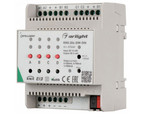Контроллер-диммер Arlight Intelligent KNX-204-DIM-DIN (12-48V, 8x0.35/4x0.7/2x1A)