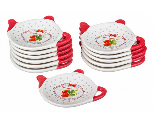 Набор из 12 подставок под чайные пакетики (10x10x2 см) Клубничка 230-036