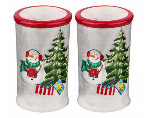 Набор из 2 подставок под зубочистки (3.7x3.7x6 см) Веселые снеговики 493-766