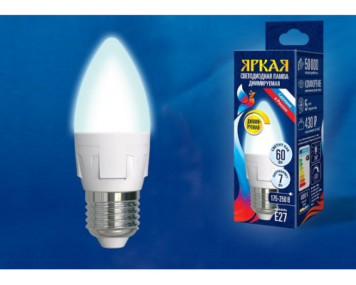 Лампа светодиодная Uniel Яркая Dim E27 7Вт 4000K LED-C37 7W/4000K/E27/FR/DIM PLP01WH картон