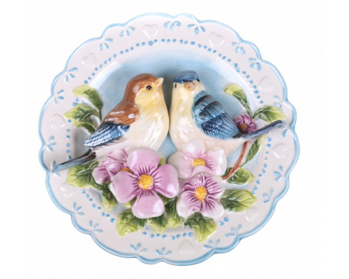 Блюдо декоративное (20 см) Птицы на шиповнике 59-060