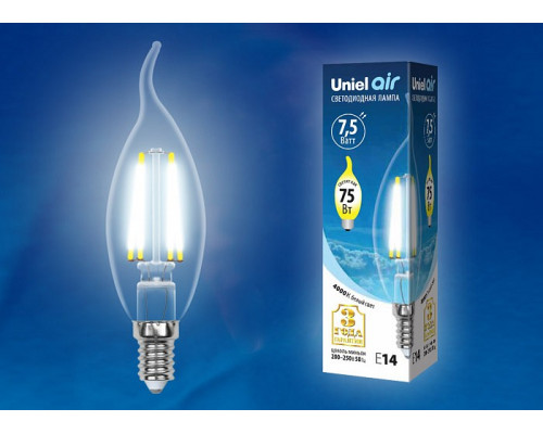 Лампа светодиодная Uniel Air E14 7.5Вт 4000K LED-CW35-7,5W/NW/E14/CL GLA01TR картон