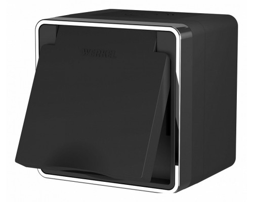 Розетка влагозащищенная с заземлением и шторками, с крышкой Werkel Gallant (черный/хром) W5071235