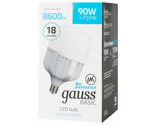 Лампа светодиодная Gauss Basic T160 E40 90Вт 6500K 11734392