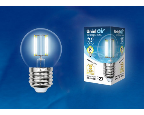 Лампа светодиодная Uniel Air E27 7.5Вт 4000K LED-G45-7,5W/NW/E27/CL GLA01TR картон