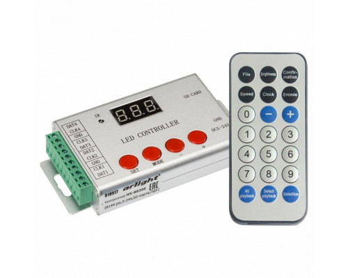Контроллер-регулятор цвета RGBW с пультом ДУ Arlight HX-802S HX-802SE-2 (6144 pix, 5-24V, SD-карта, ПДУ)